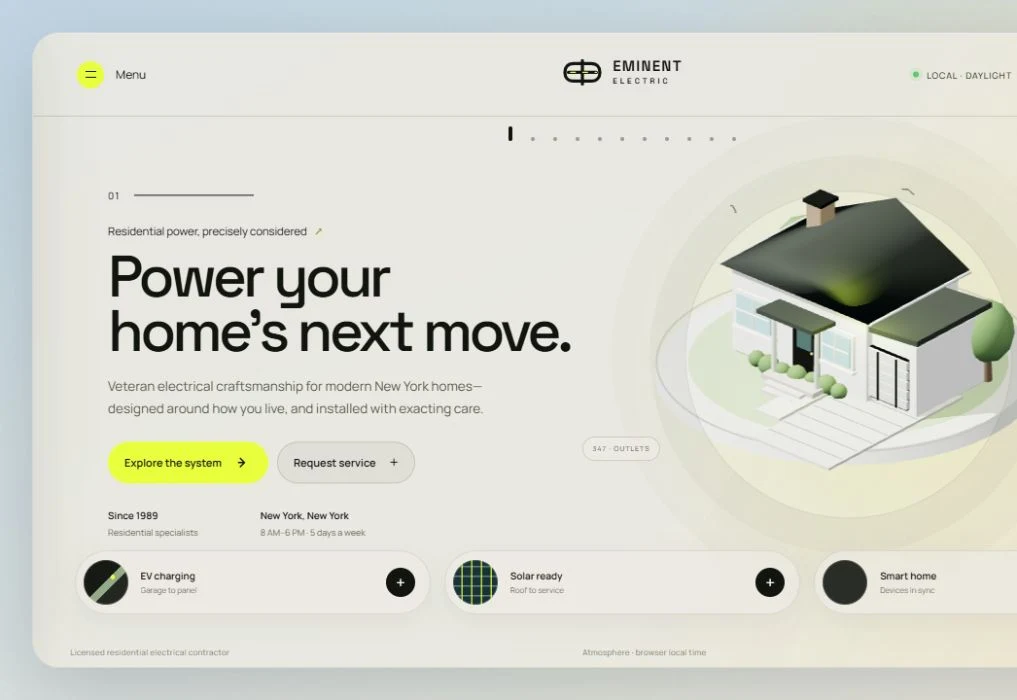 Eminent Electric business website showcasing its electrical services