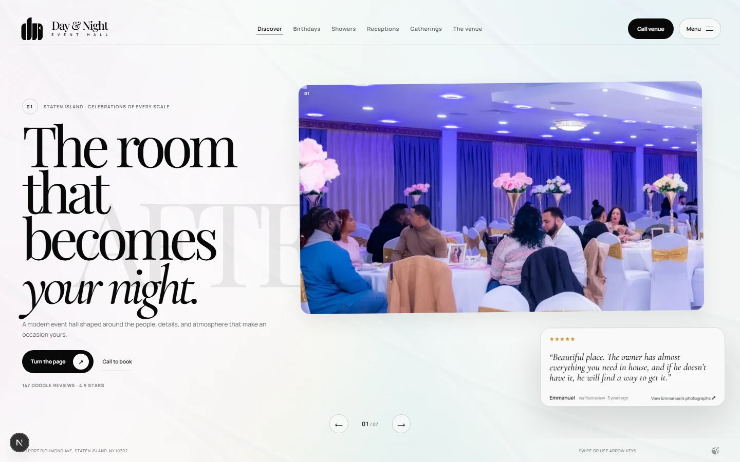 Day & Night Event Hall living gallery website